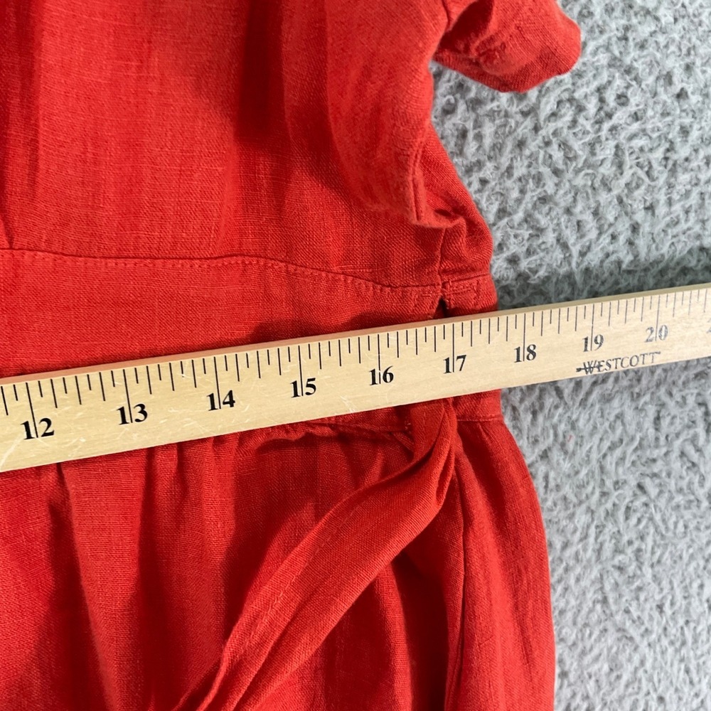 Grae Cove Linen Wrap Dress Women Large Orange Red Midi Short Sleeve V-Neck Boho - Picture 6 of 8